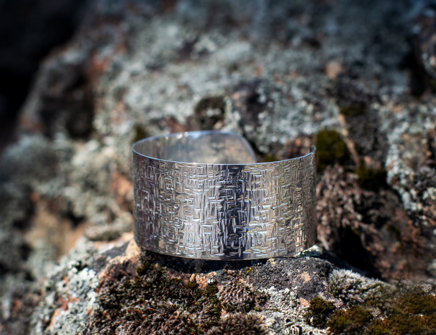 1.5" Pure Silver Arm Band - Cross stitch