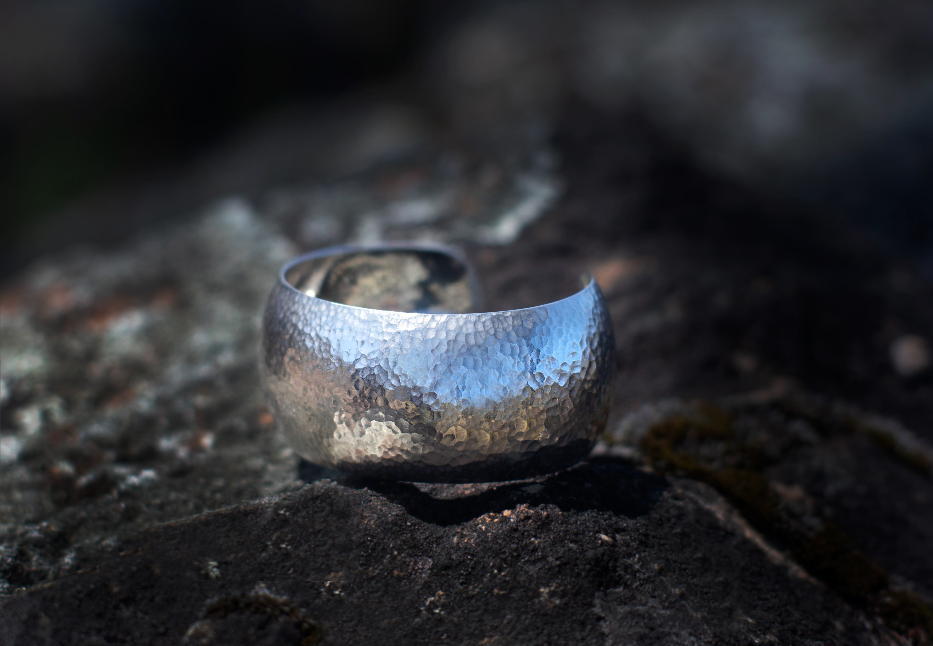 Pure silver hammered Women's Cuff Bracelet